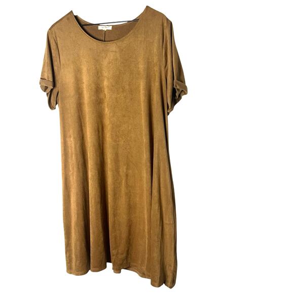 Paper Planes Faux Suede Relaxed Boxy Short Sleeve Shift Dress 2X Boho Lagen Gorp - Picture 2 of 7
